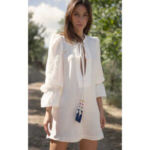 Brand New Alix of Bohemia LouLou Tasseled Textured Cotton Dress White